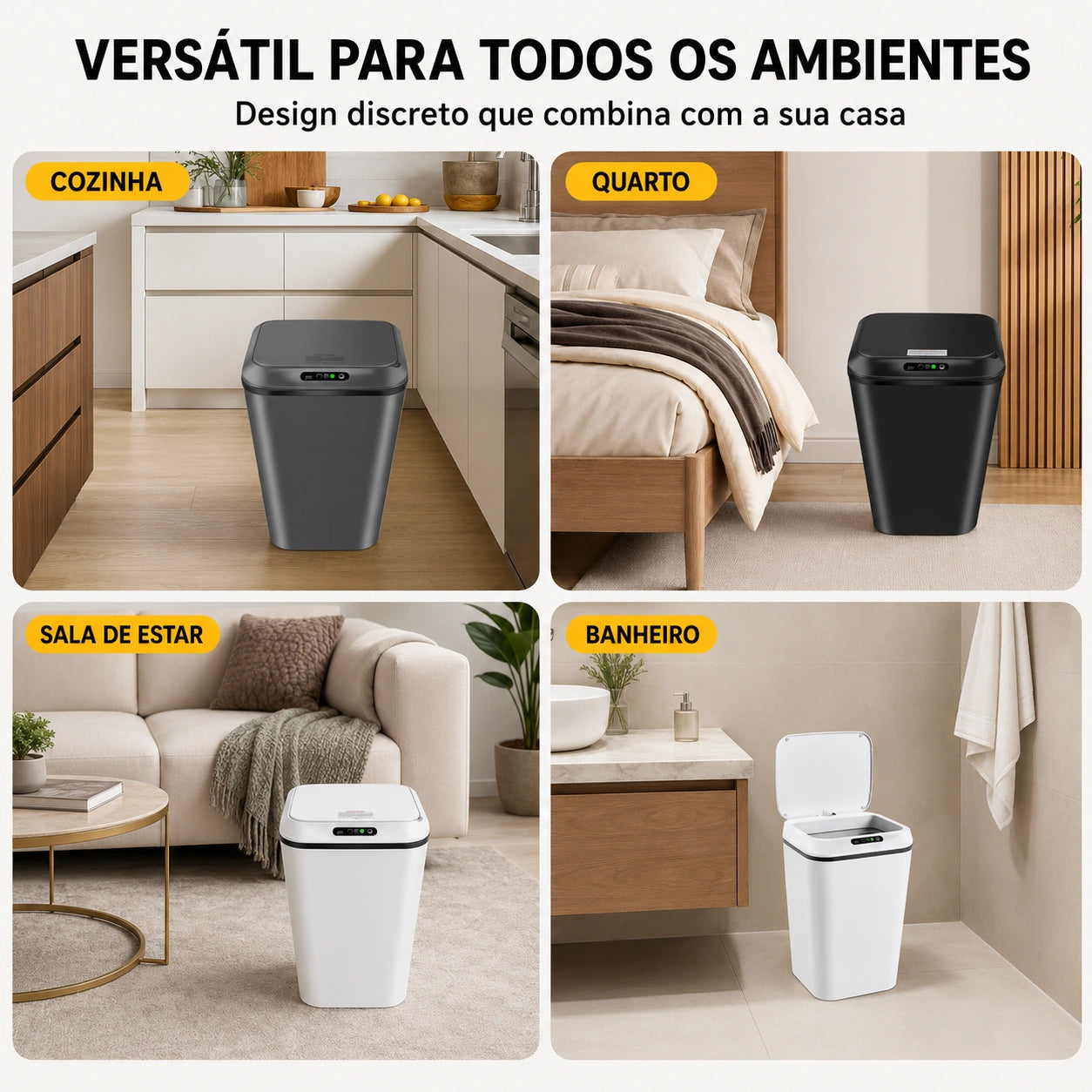 Lixeira Automática com Sensor 16 Litros Recarregável USB