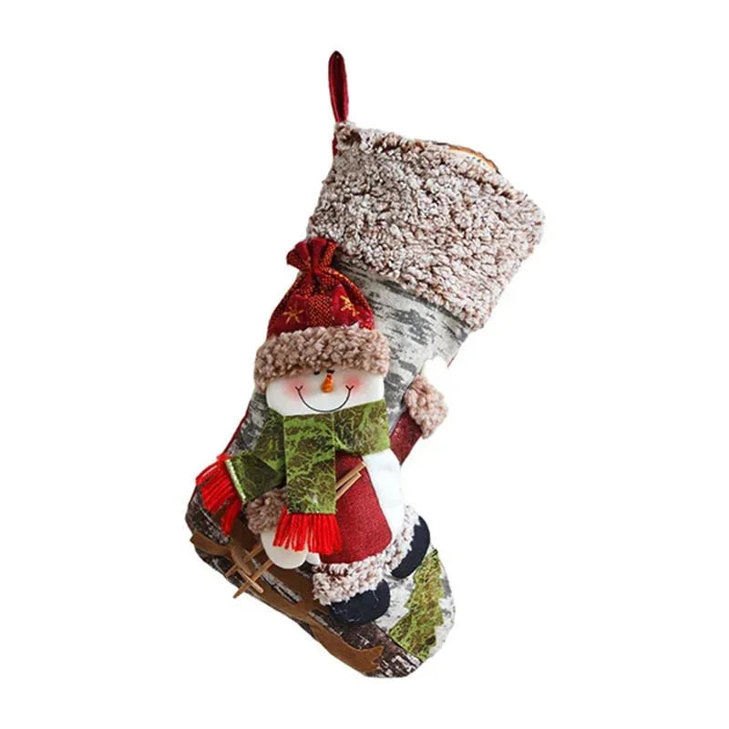 Meia Natalina Decorativa de Cânhamo e Flanela para Lareira - 48cm