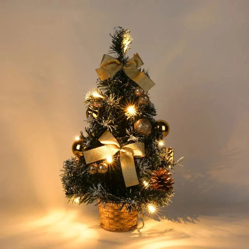 Mini Árvore de Natal LED com Enfeites e Agulhas de Pinheiro – Decoração Festiva