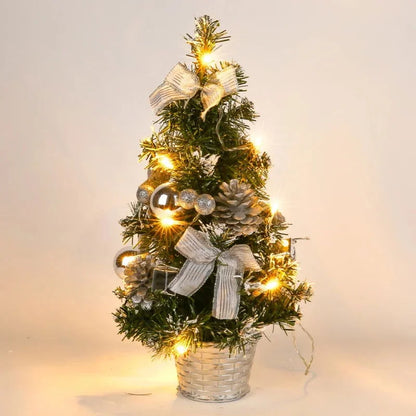 Mini Árvore de Natal LED com Enfeites e Agulhas de Pinheiro – Decoração Festiva