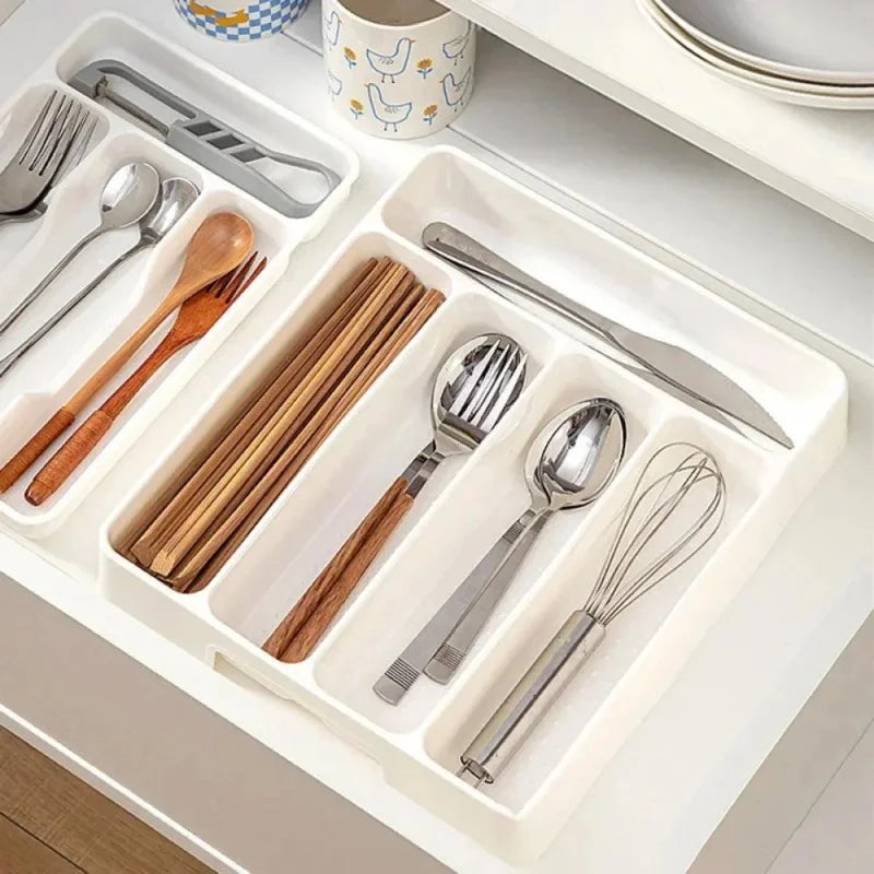 Organizador de Talheres Branco com Divisórias para Cozinha Moderna