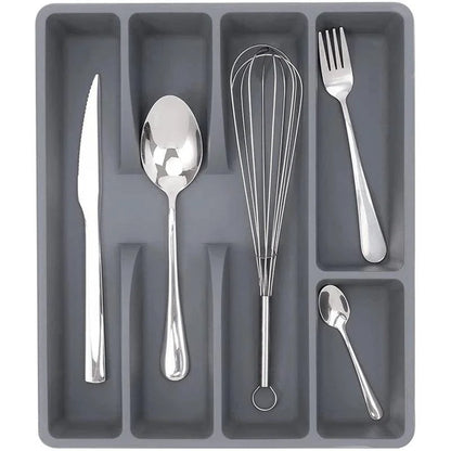 Organizador de Talheres Cinza com 5 Divisórias para Gavetas de Cozinha