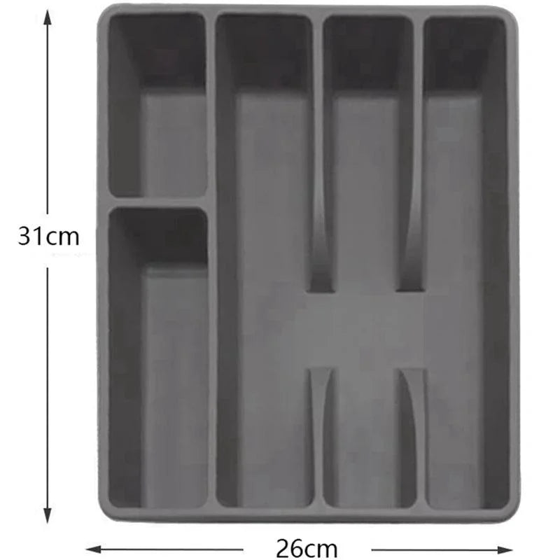 Organizador de Talheres Cinza com 5 Divisórias para Gavetas de Cozinha