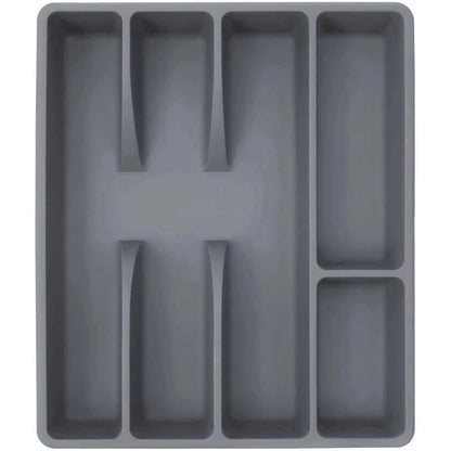 Organizador de Talheres Cinza com 5 Divisórias para Gavetas de Cozinha