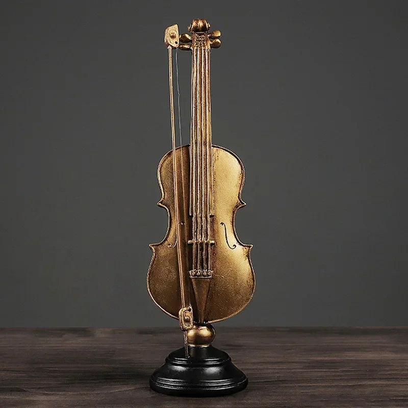 Ornamento Decorativo de Resina Violino e Saxofone Dourado