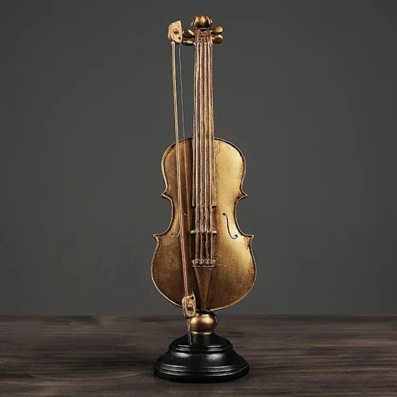 Ornamento Decorativo de Resina Violino e Saxofone Dourado