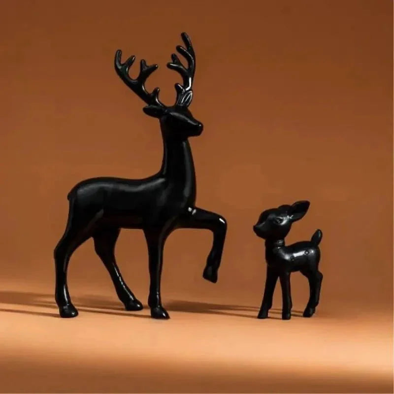 Par de Esculturas de Rena em Resina para Decoração Natalina
