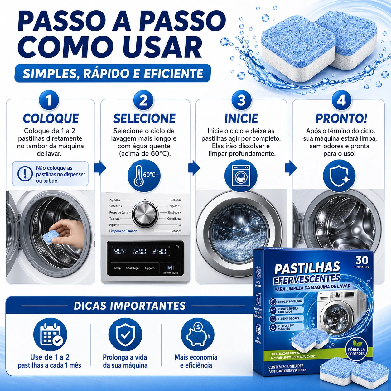 Pastilhas Para Limpar Máquina de Lavar