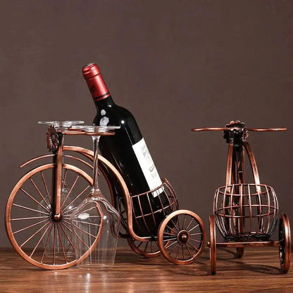 Porta Vinho Decorativo de Metal em Formato de Bicicleta Retro Cobre