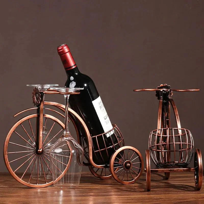 Porta Vinho Decorativo de Metal em Formato de Bicicleta Retro Cobre