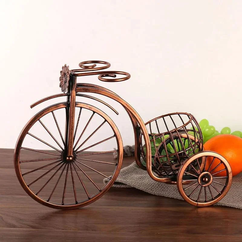 Porta Vinho Decorativo de Metal em Formato de Bicicleta Retro Cobre