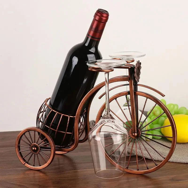 Porta Vinho Decorativo de Metal em Formato de Bicicleta Retro Cobre