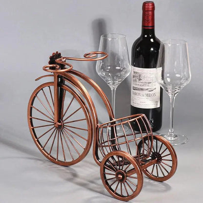 Porta Vinho Decorativo de Metal em Formato de Bicicleta Retro Cobre