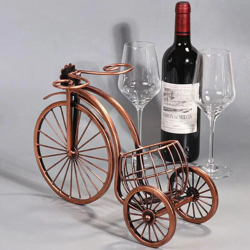 Porta Vinho Decorativo de Metal em Formato de Bicicleta Retro Cobre
