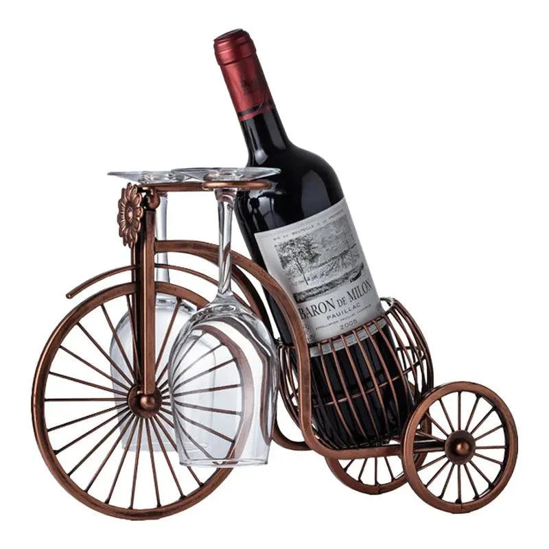 Porta Vinho Decorativo de Metal em Formato de Bicicleta Retro Cobre