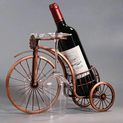 Porta Vinho Decorativo de Metal em Formato de Bicicleta Retro Cobre