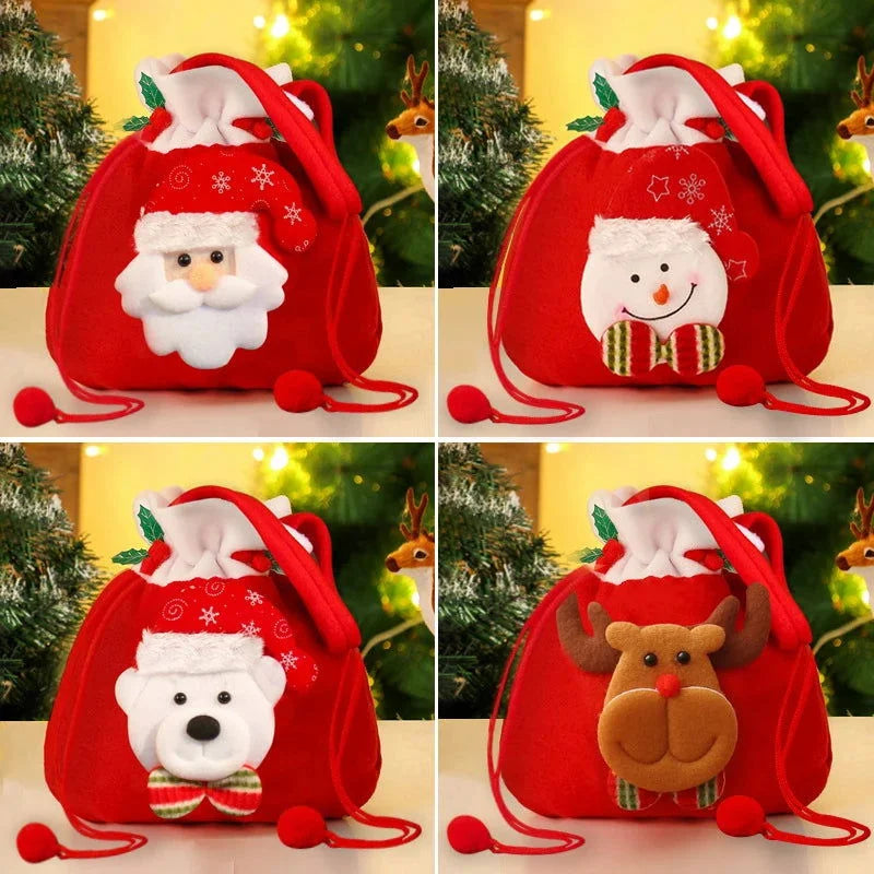 Sacola de Flanela com Cordão para Presentes de Natal - Ideal para Embalagens Festivas