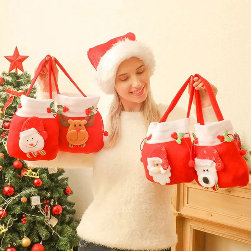 Sacola de Flanela com Cordão para Presentes de Natal - Ideal para Embalagens Festivas