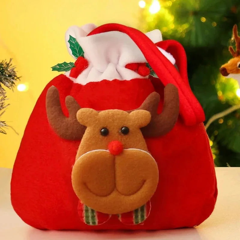 Sacola de Flanela com Cordão para Presentes de Natal - Ideal para Embalagens Festivas