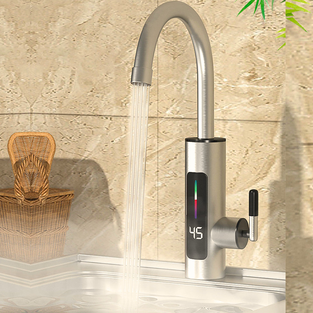 Torneira Com Aquecedor Para Cozinha Banheiro Com Visor de Temperatura Regulagem e Giratória 360° Aço Inoxidável