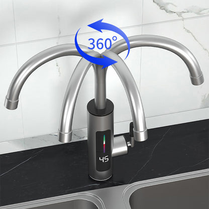 Torneira Com Aquecedor Para Cozinha Banheiro Com Visor de Temperatura Regulagem e Giratória 360° Aço Inoxidável
