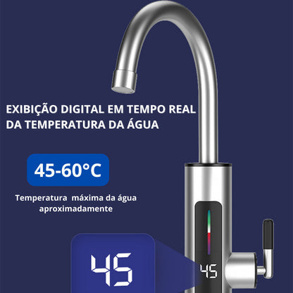 Torneira Com Aquecedor Para Cozinha Banheiro Com Visor de Temperatura Regulagem e Giratória 360° Aço Inoxidável