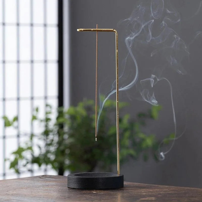 Suporte de Incenso Invertido de Madeira e Metal para Aromaterapia