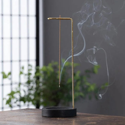 Suporte de Incenso Invertido de Madeira e Metal para Aromaterapia