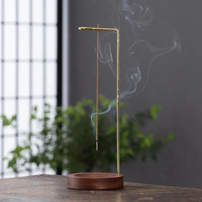 Suporte de Incenso Invertido de Madeira e Metal para Aromaterapia