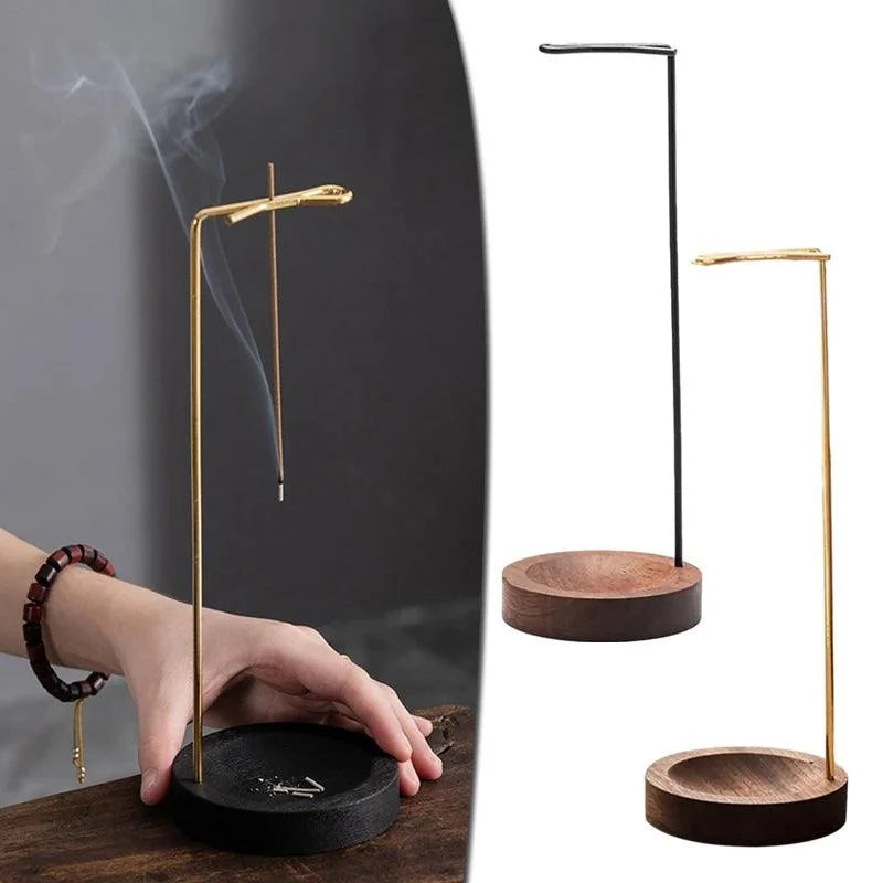 Suporte de Incenso Invertido de Madeira e Metal para Aromaterapia
