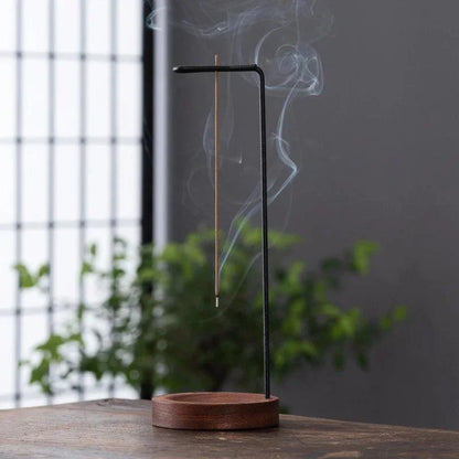 Suporte de Incenso Invertido de Madeira e Metal para Aromaterapia
