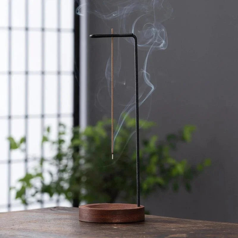 Suporte de Incenso Invertido de Madeira e Metal para Aromaterapia