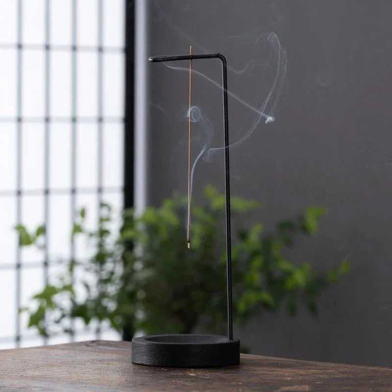 Suporte de Incenso Invertido de Madeira e Metal para Aromaterapia