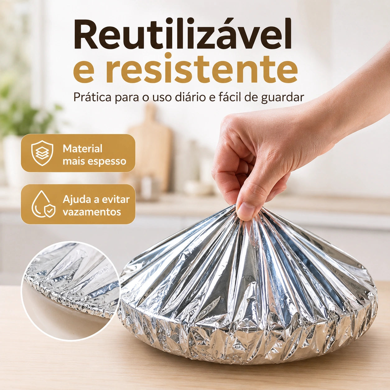 Capa Térmica de Alumínio para Alimentos com Elástico - Conserva Calor e Protege Refeições