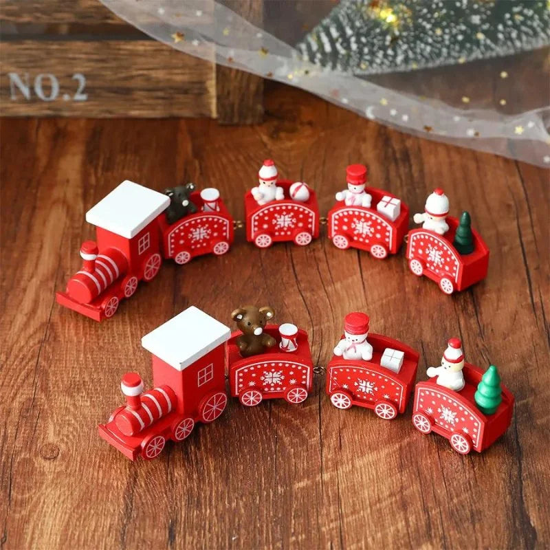 Trenzinho de Madeira Vermelho Natalino para Decoração de Mesa de Festa