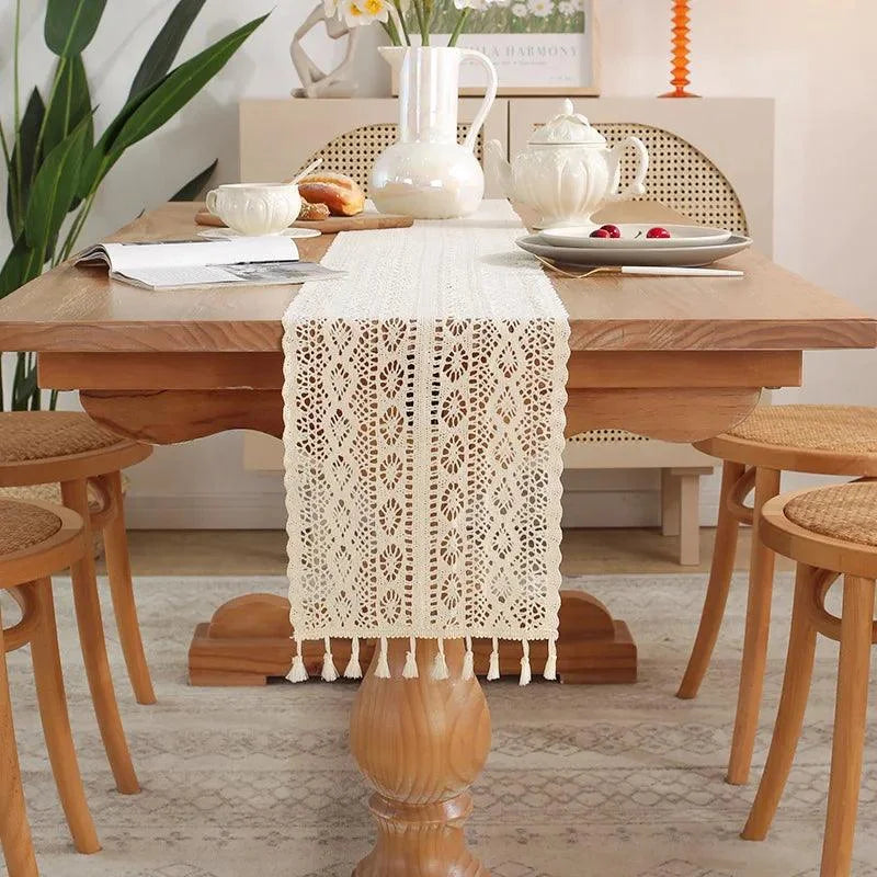 Trilho de Mesa Vintage em Crochê de Algodão para Decoração de Interiores