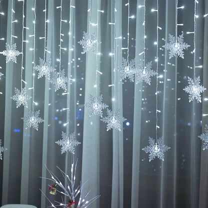 Varal de Luzes LED Flocos de Neve com 8 Modos de Iluminação Decorativa