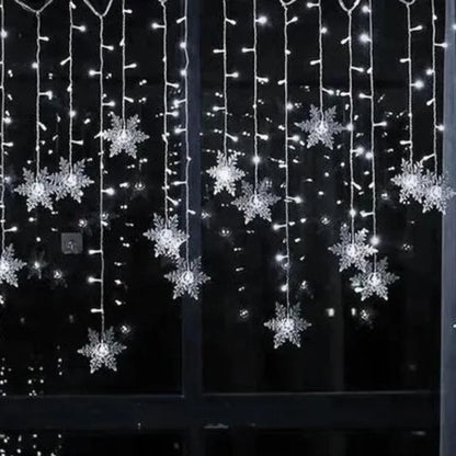 Varal de Luzes LED Flocos de Neve com 8 Modos de Iluminação Decorativa