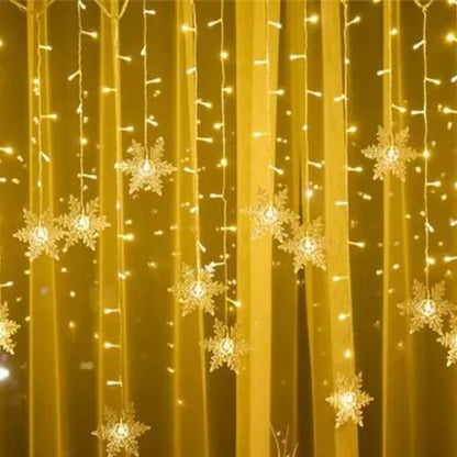 Varal de Luzes LED Flocos de Neve com 8 Modos de Iluminação Decorativa