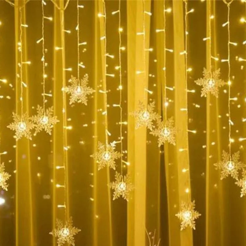 Varal de Luzes LED Flocos de Neve com 8 Modos de Iluminação Decorativa